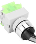 Hella Durable 3 Position Maintained Selector Switch For Industrial Builds Rock Solid Self Locking 2NO Plus 1NC Wiring Medium Low Voltage Electrical Rig Setup showing detailed view of knob and wiring.