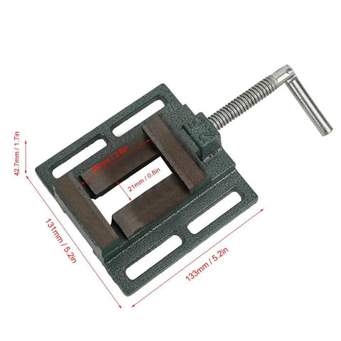 2.5In Lock Down Vise With Heightened Widened Jaws For Max Clamping Force And Stable Workholding On Milling Drilling Machines Durable Steel Bench Clamp Tool Build Quality Guaranteed For Heavy Duty Workshop Projects, showing jaws and measurements.