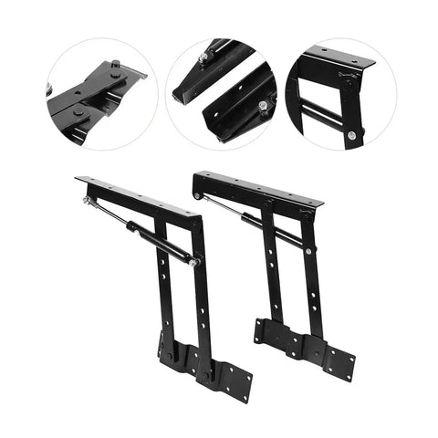 Two Pack Lift Up Table Hinges With Pneumatic Lift Smooth Soft Opening For Lift Top Coffee And Tea Tables in black metal
