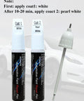Pearl White Touch Up Paint Pen For Tesla Model Y 3 X S 0.4 Oz 2 In 1 Automotive Scratch Repair Kit shown with cap and brush.