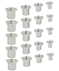 Pro Grade Dowel And Tenon Center Transfer Plugs For Precision Woodworking, set of chrome steel markers in various sizes.
