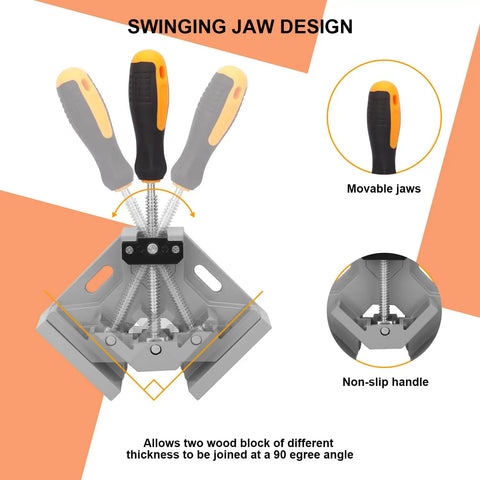 2 Pack Corner Clamps For Woodworking Premium 90 Degree Right Angle Clamps Adjustable Swing Jaw Aluminum Frame