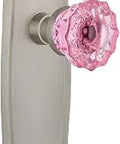 Prairie Plate Privacy Crystal Pink Glass Door Knob Set In Satin Nickel Finish 2.75 Inch Backset Solid Forged Brass Plates With Genuine Lead