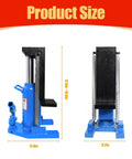 Heavy Duty Hydraulic Toe Jack Heavy Hitter Machine Lift Built Like A Tank With Heat Treated Steel 20 Ton Capacity dimensions side view 12.9in to 18in height, 11.4in width, 8.2in depth.
