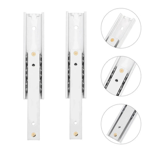 Two Pack Heavy Duty Drawer Slides For Cabinets Extended Rails With Alloy Construction Bidirectional Smooth Sliding Tracks Durable Mini Cabinet Hardware For Small Spaces 10x1.6cm Size in close-up view showing details.