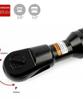 Badass Heavy-Duty 90 Degree Air Ratchet Wrench All Metal Right Angle Pneumatic Trigger Straight Shooter 3/8 Drive Socket Wrench shown with torque settings.