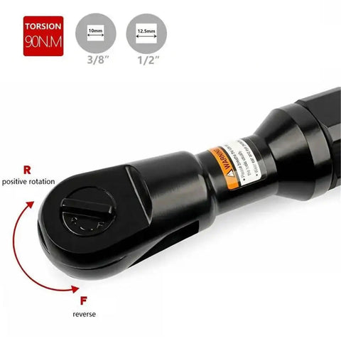 Badass Heavy-Duty 90 Degree Air Ratchet Wrench All Metal Right Angle Pneumatic Trigger Straight Shooter 3/8 Drive Socket Wrench shown with torque settings.