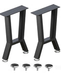 Two black metal H-shaped table legs, 15 inches tall, with flat mounting plates; includes four screws.