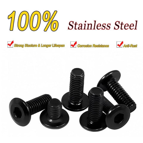 Black M6 1.0 X 25mm Hex Socket Cap Screws, Fully Threaded, 304 Stainless Steel, Flat Head, 20 Pack, on white background