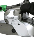 Side view of 3 X 21 Inch Belt Sander For Woodworking With Variable Speed 9 Amp Motor Soft Grip Handle in use, close-up