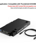 Next Level Thunderbolt 3 And 4 Egpu Dock For Laptops And Mini Pcs Wielding Usb4 Forty Gbps Pipe For Nvidia Geforce And Amd Rtx Cards Pumped By An 85W Pd Brick Dropping Insane Frames For Smooth Gaming Sessions Anytime, shown with USB cable.