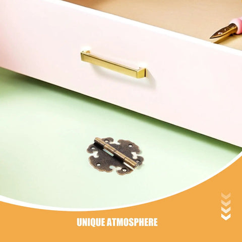 Old School Vintage Zinc Alloy Cabinet Door Hinges 2 Pack on decorative surface, smooth operation, retro metal hardware
