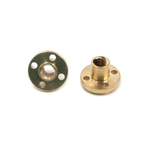 Six Pack Brass T8 Trapezoidal Nut For 8mm Lead Screws With 2mm Pitch Linear Screw Nut front and side view for 3D printer axles and rods