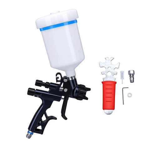 Heavy Duty HVLP Paint Sprayer Kit With 1.7 Mm Tip And 600 Ml Reusable Cup, includes spray gun and maintenance tools.