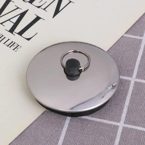 2pcs Rubber Bathtub Drain Stopper Black for Bathroom and Laundry, flat metal cover with rubber plug, ideal for effective drainage.