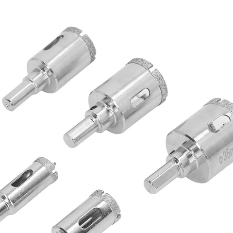 Hole Saw Kit With Hard Brazed Drill Core Bits For Marble Granite And Glass Cuts Clean Without Chipping Comes In Plastic Storage Box Plus Durable High Carbon Steel Emery Construction Super Tough Tool 16mm-35mm bits