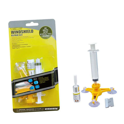 Car Windshield Repair Kit For Chips And Scratches, Quick Fix Auto Glass Crack Repair Tool, DIY Windshield Repair Set displayed with components