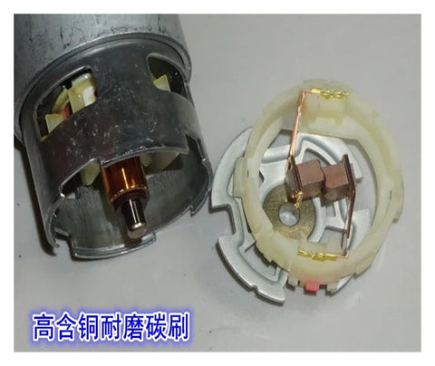 RS-775WC-A010 High Octane Carbon Brush DC Motor 21000 RPM 14.4V for Electric Drill Replacement showing internal components.