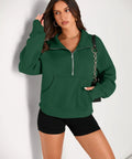Womens Half Zip Cropped Fleece Pullover Hoodie Sweatshirt In Dark Green, Cozy Warm Layering Top With Thick Cotton Polyester Blend, 2026 Fall Fashion