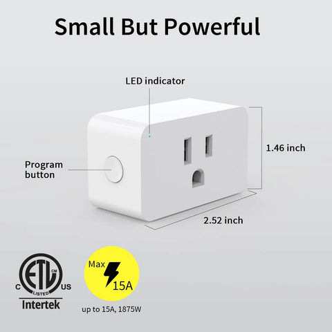 800 Series Z Wave Plug In Smart Outlet Switch with Built In Repeater for Extended Range Up To 1300 Feet, white 2 pack, dimensions