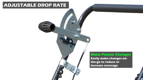Close-up of adjustable drop rate mechanism on 60 Pound Walk Behind Drop Spreader With 15000 Square Feet Coverage