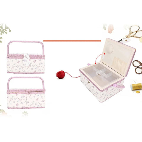 Grab And Go Removable Tray Sewing Basket With Handles For Quilting And Crafts, Vintage Style Needle And Thread Organizer, Portable Storage Box for Yarn