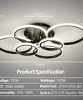 Dimmable 99W Modern LED Ceiling Light With Remote Control Six Ring Circle Design For A Dope Modern Look Three Color Temperature