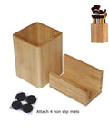 Two Pack Bamboo Pen Holder And Card Stand Set For Home Office And School, showing pot and tray with non-slip mats, eco-friendly bamboo
