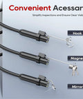 Endoscope Camera With Light 1920P HD Borescope Inspection Tool, 8 Adjustable LEDs, IP67 Waterproof Semi-Rigid Cable, Plug In USB Type C, Lightning, Micro USB For Android, iPhone, And iPad with hook, magnet, and mirror attachments