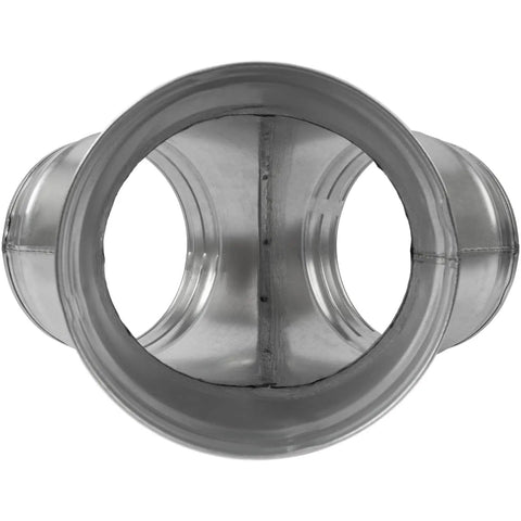Frontal view of 6 Inch Duct Splitter Y Shape Metal Connector For Exhaust Fan And Dryer Vent Hose 3 Way Duct Hose Connector With Two Branches