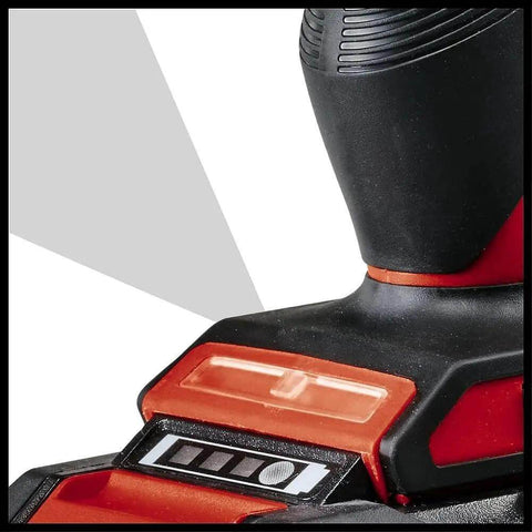 Close-up of the Rock Solid 18V Cordless Drill Driver with indicator lights and ergonomic grip for power and control.