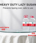 Heavy Duty Tempered Glass Lazy Susan Turntable Silent Bearing Rotating Serving Tray on a dining table supporting bottles.