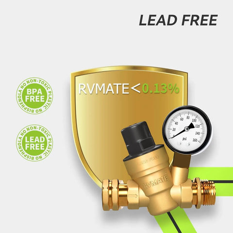RV Water Pressure Regulator for Campers and Travel Trailers with Brass Lead Free Reducer Kit Adjustable Valve and Gauge