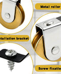 Close-up of metal roller and installation bracket with screw fixation, part of 4 Pack Sliding Screen Door Rollers With Heavy Duty Tension Springs Glides Like Butter For Standard Tracks.
