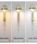 Premium Top Sleek Led Indoor Wall Lights Aluminum Nordic Sconce Fixtures showing warm, natural, and cold white lighting options.