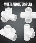20 Pack 1/2 Inch Four Way PVC Fittings Furniture Grade Pipe Elbow Connectors And Four Way Side Outlet Tees in multi-angle display