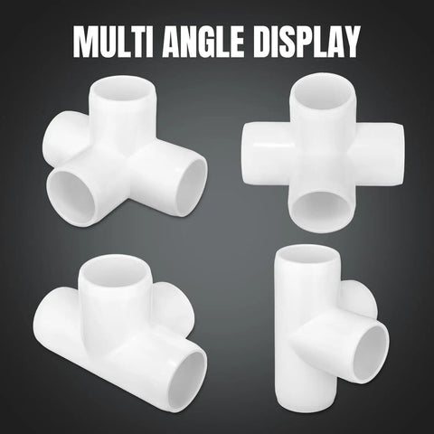20 Pack 1/2 Inch Four Way PVC Fittings Furniture Grade Pipe Elbow Connectors And Four Way Side Outlet Tees in multi-angle display