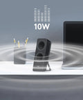 Bluetooth 2.0 Desktop Speakers With 3.5mm Aux Cable, next to laptop on desk, showcasing rich stereo sound and sleek design