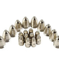 Get These 20-Pack Plasma Cutting Torch Consumables For P80 to Slice Metal Clean with Electrode Tip Nozzle, silver nozzles arrangement.