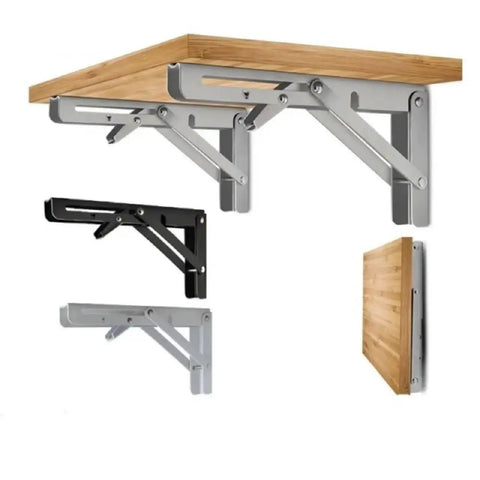 Heavy Duty Folding Shelf Brackets Set 2 Pack Space Saving Triangle Wall Mounted Hinge Brackets For Tools And Shelves 6 Inch Black