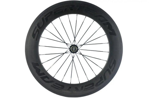 88mm Carbon Fiber Wheelset For 700C Clincher, 23mm Inner Width, 3K Matte Rim, EN Tested, 1835g Per Pair, Basalt Braking Surface, front view