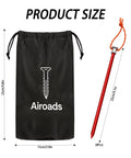 9 Inch Tent Stakes Set Lightweight Aluminum Alloy Ground Pegs with storage bag and measurement details