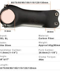 Carbon Fiber Bike Stem 31.8mm Clamp 60mm Length 17 Degree Rise Lightweight MTB Road Stem With 3K Matte Finish And Aluminum Cap