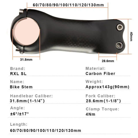 Carbon Fiber Bike Stem 31.8mm Clamp 60mm Length 17 Degree Rise Lightweight MTB Road Stem With 3K Matte Finish And Aluminum Cap