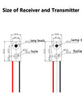 Diagram showing dimensions of 2-Pack Infrared Break Beam Sensor With 5mm LEDs Counting Module Split Through Beam Photoelectric Switch
