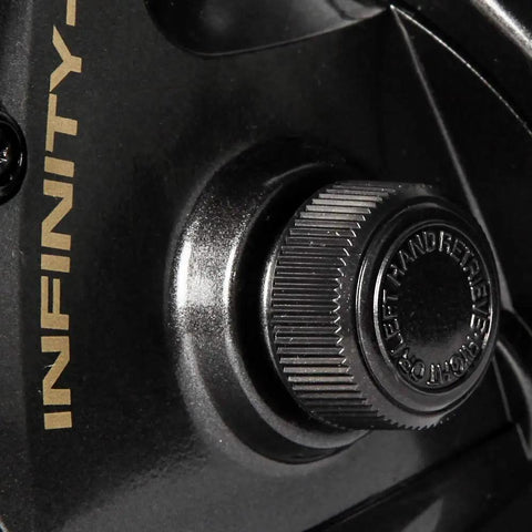 Close-up of adjustment knob on Infinity X 5500 BR Fishing Reel With Smooth Drag System And Durable Aluminum Body For Freshwater And Light Saltwater Angling Reliable Performance Solid Value For Serious Anglers.