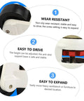 Image detailing features of Heavy Duty Adjustable Swivel Furniture Casters With Locking Brakes Easy Quick Snap Install Smooth Nylon Rollers.