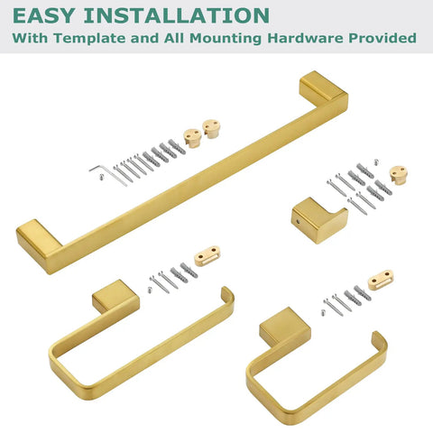 Brass Bathroom Hardware Set In Brushed Gold With Towel Ring Towel Bar Toilet Paper Holder And Robe Hook Built To Last