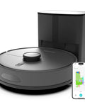 Robot Vacuum And Mop All In One Combo With Beastly 6000Pa Suction, self empty dock, LiDAR navigation, shown with app control on phone