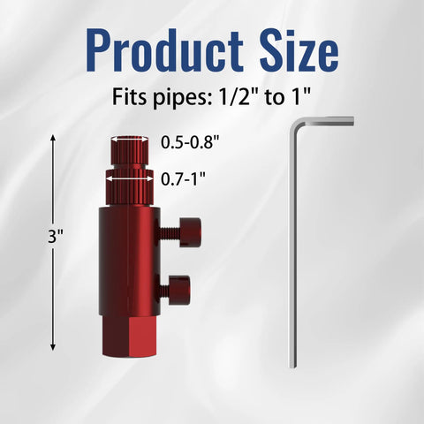 Broken Threaded Pipe Extractor Tool For Half Inch Three Quarter Inch And One Inch Pipes That Removes Rusted Faucet Bolts And Damaged Pipe Threads So You Can Finish Repairs Fast No Fuss shown with hex wrench and dimensions for 1/2 to 1 inch pipes.